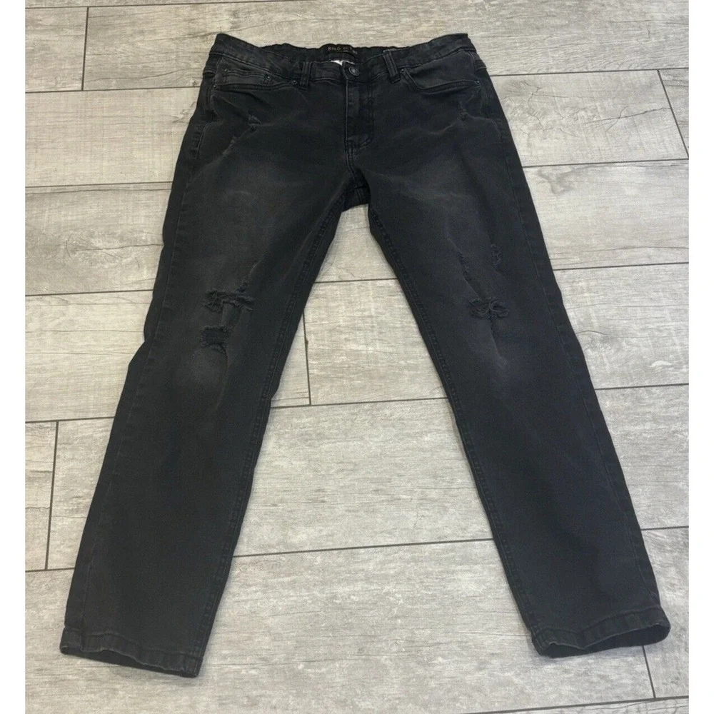 Ring of Fire Mens Black Distressed Straight Stretch Jeans 33x29‎ Mid Rise Grunge